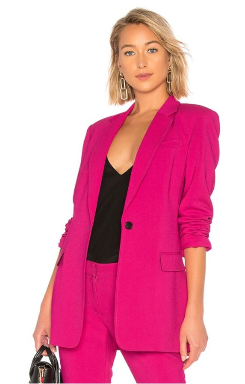 A.L.C. Pink Vernay Notched Collar Long Line Italian Fabric Boyfriend Blazer // 8